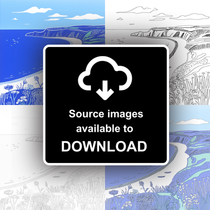 Rhossili Bay, Gower Peninsula Linoprint-Style Art (1103-1)
