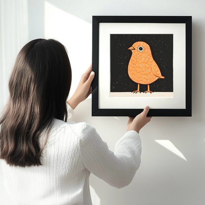 Cute Chick (Baby Chicken) Linoprint-Style Art (211-1)