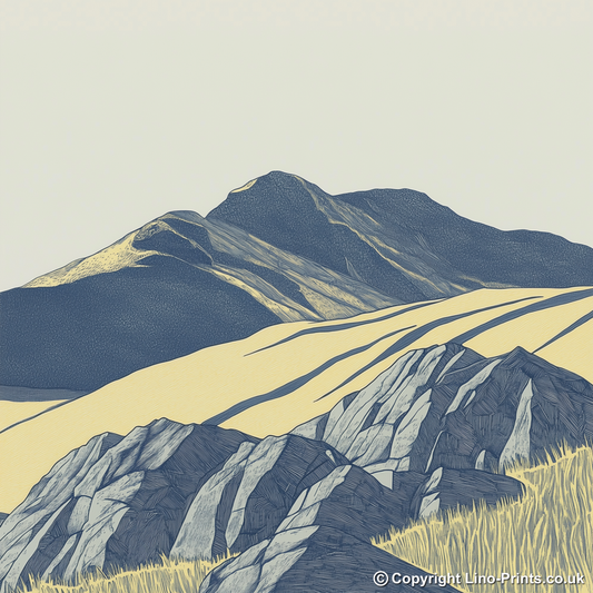 Bowfell rocky summit Linoprint-Style Art (2375-1)