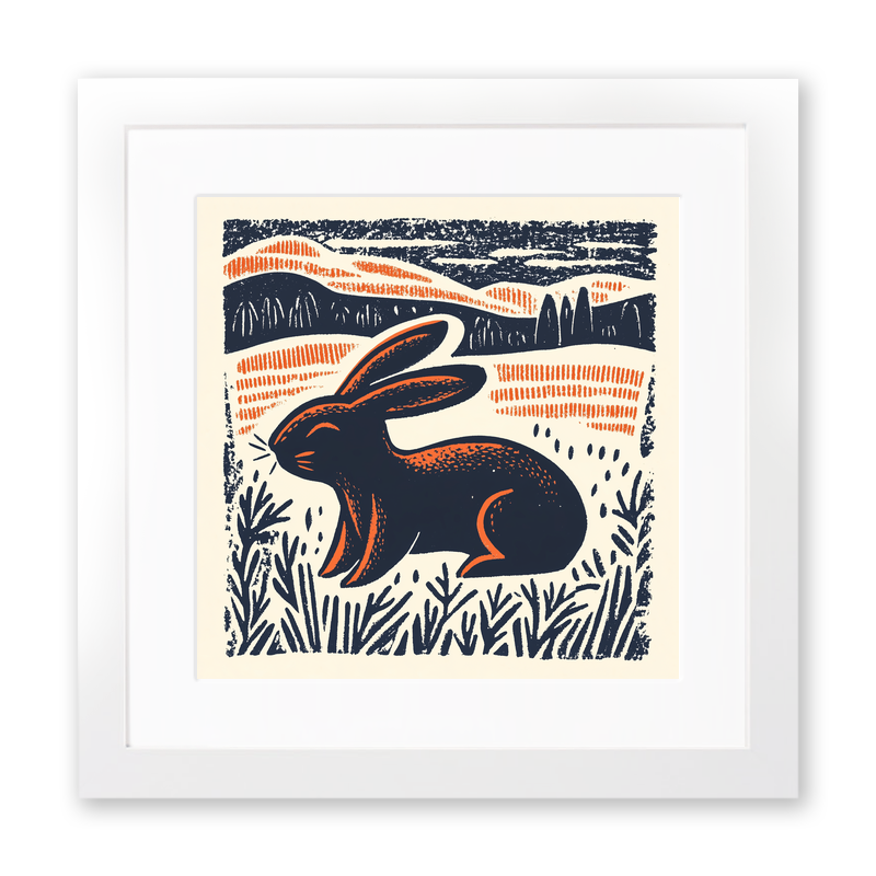 Cute Bunny Linoprint-Style Art (47-2)