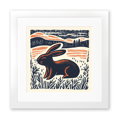 Cute Bunny Linoprint-Style Art (47-2)