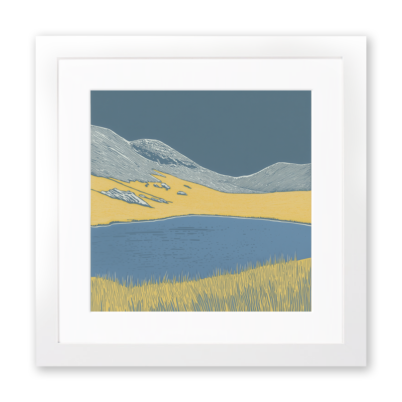 Devoke Water remote tarn Linoprint-Style Art (2406-1)