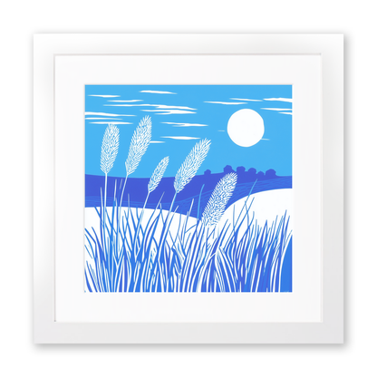 Frosted grass in a Fen sunrise Linoprint-Style Art (1791-1)