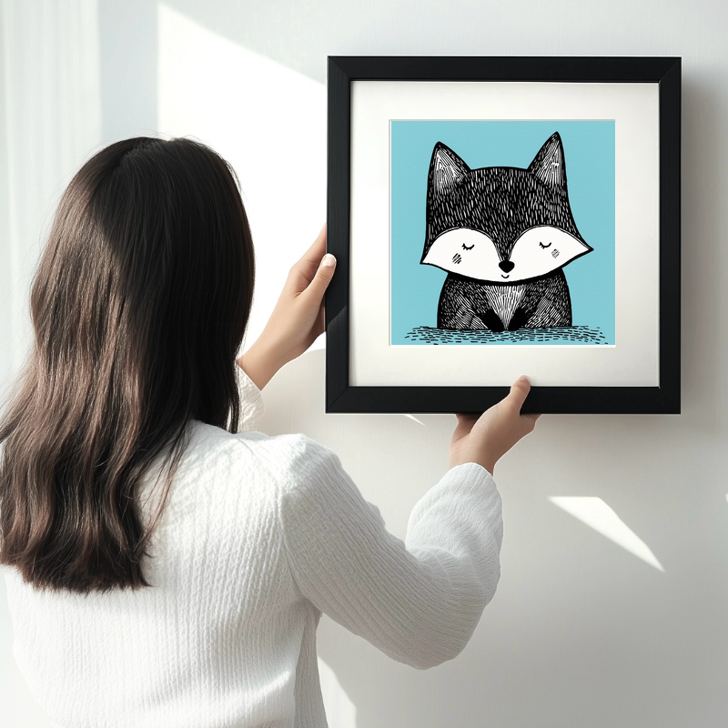 Cute Fox Cub Linoprint-Style Art (622-1)
