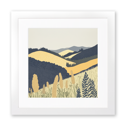 Bracken covered slopes Linoprint-Style Art (2376-3)