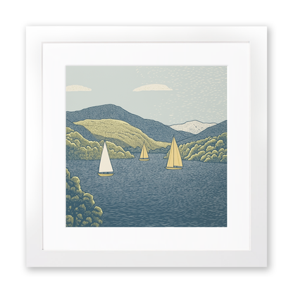 Sailing boats on Windermere Linoprint-Style Art (2529-1)