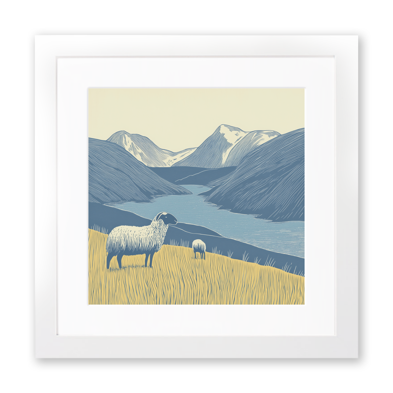 Herdwick sheep on a fellside Linoprint-Style Art (2448-1)