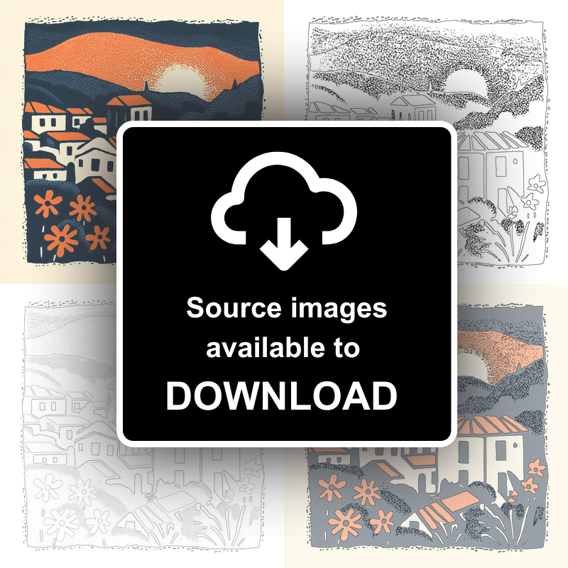 Florence Duomo and rooftops Linoprint-Style Art (13-2)