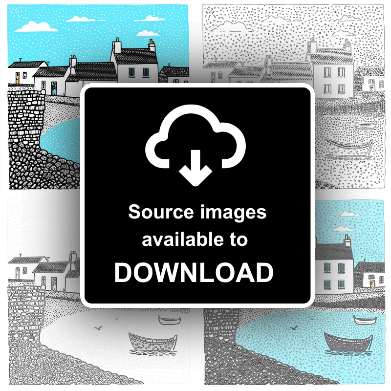 Porthleven, Cornwall Linoprint-Style Art (810-1)