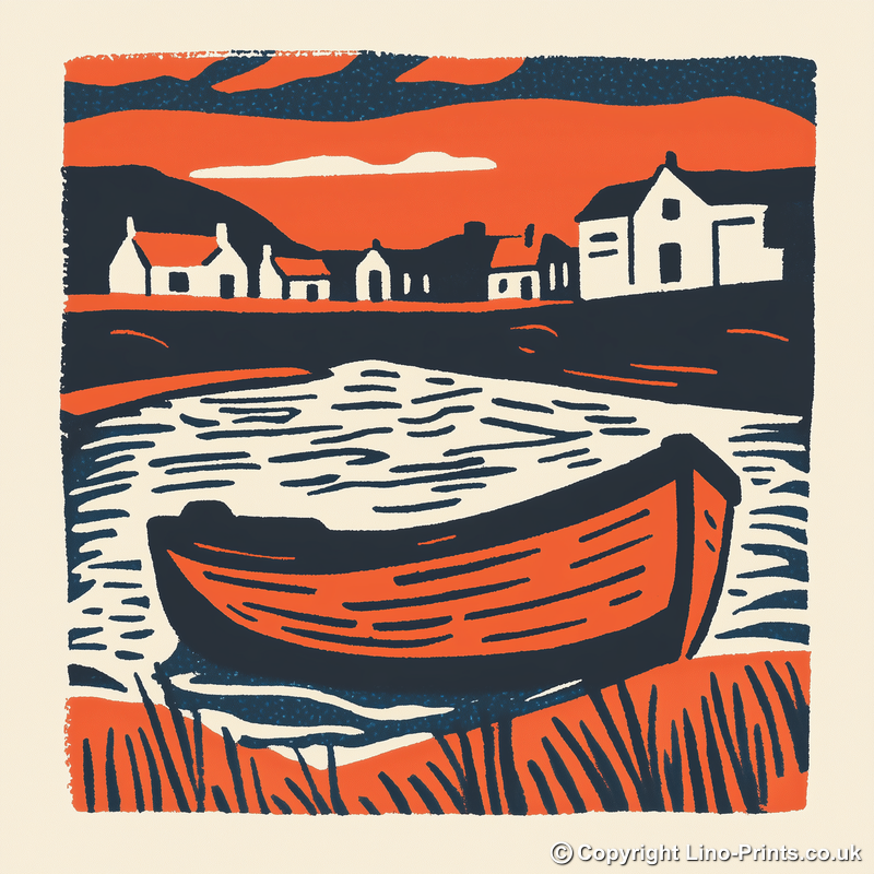 Beached dinghy in the mud Linoprint-Style Art (1959-1)