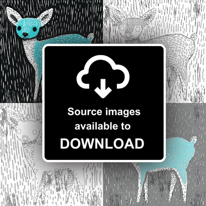Cute Fawn (Baby Deer)   Linoprint-Style Art (620-1)