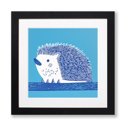 Cute Hedgehog Linoprint-Style Art (917-2)