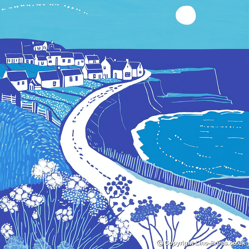 Saltburn-by-the-Sea, North Yorkshire Linoprint-Style Art (1105-2)