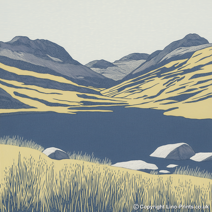 Angle Tarn Pikes view Linoprint-Style Art (2357-1)