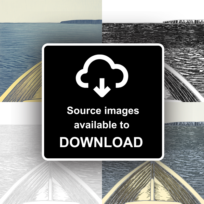 Boat bow cutting through water Linoprint-Style Art (2367-1)