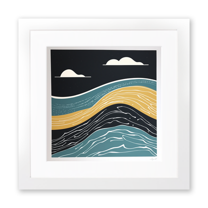 Abstract waves Linoprint-Style Art (1118-1)