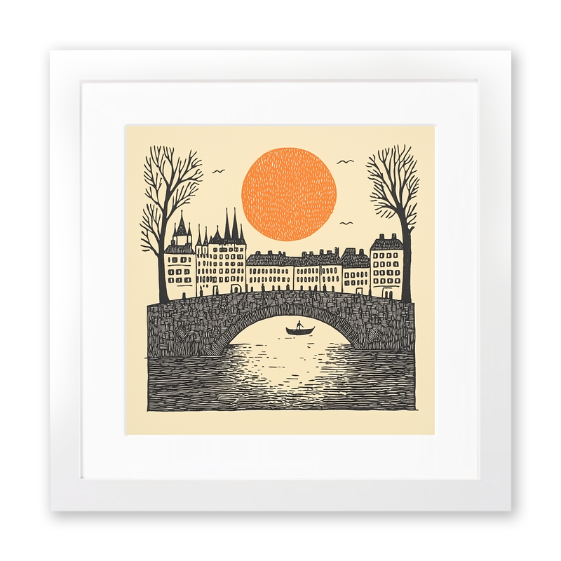 Prague Charles Bridge Linoprint-Style Art (187-1)