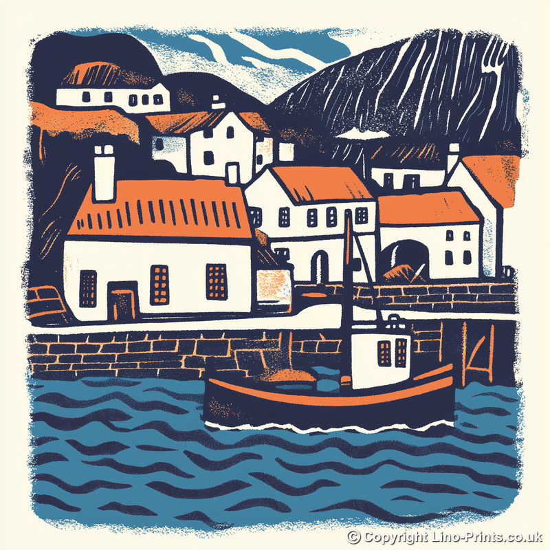 Tobermory, Isle of Mull Linoprint-Style Art (159-1)