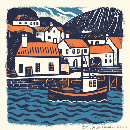 Tobermory, Isle of Mull Linoprint-Style Art (159-1)