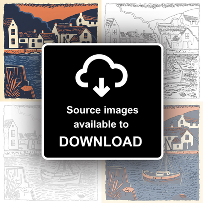 Looe Harbour, Cornwall Linoprint-Style Art (138-1)