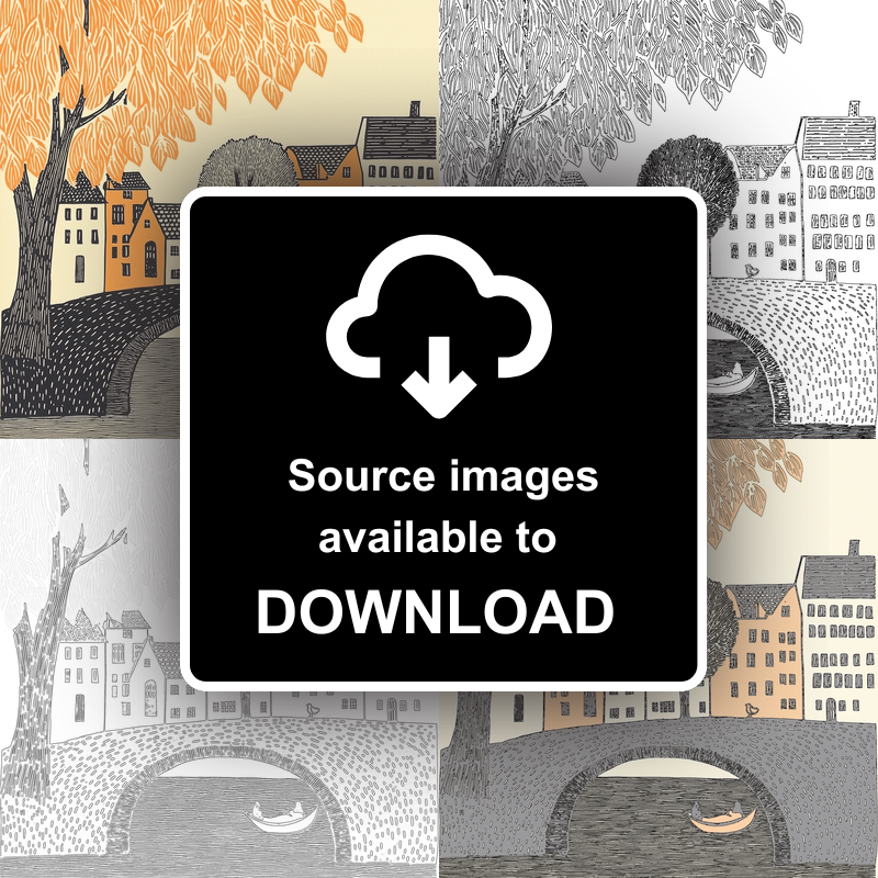 Colmar old town, France Linoprint-Style Art (171-1)