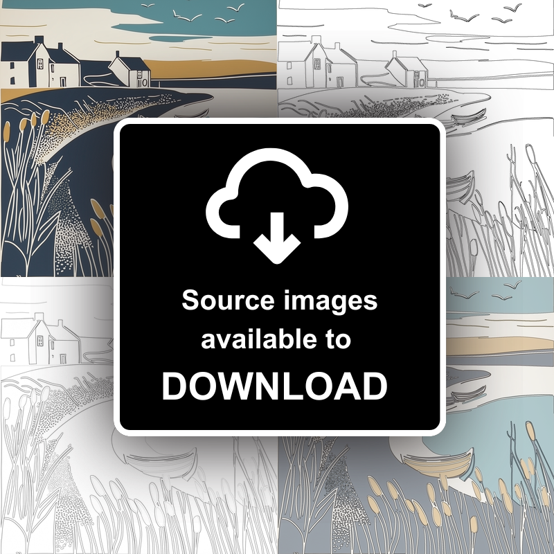 Burnham Overy Staithe creek Linoprint-Style Art (1866-1)