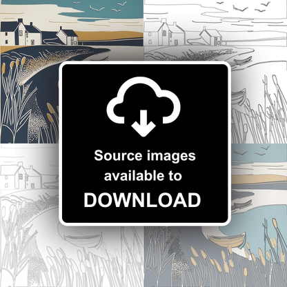 Burnham Overy Staithe creek Linoprint-Style Art (1866-1)