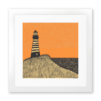 Happisburgh lighthouse and cliffs Linoprint-Style Art (2093-1)