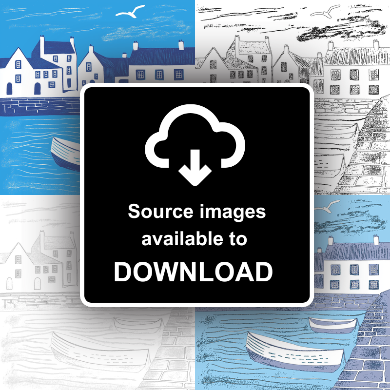 Dunbar Harbour, East Lothian Linoprint-Style Art (1087-2)