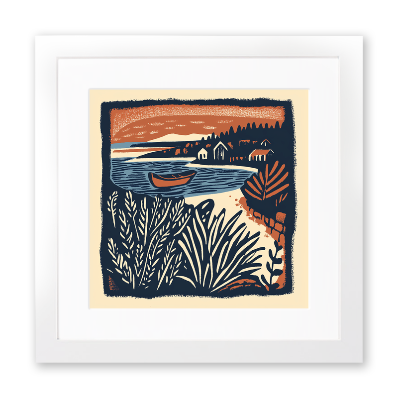 Basket of sea lavender Linoprint-Style Art (1958-1)