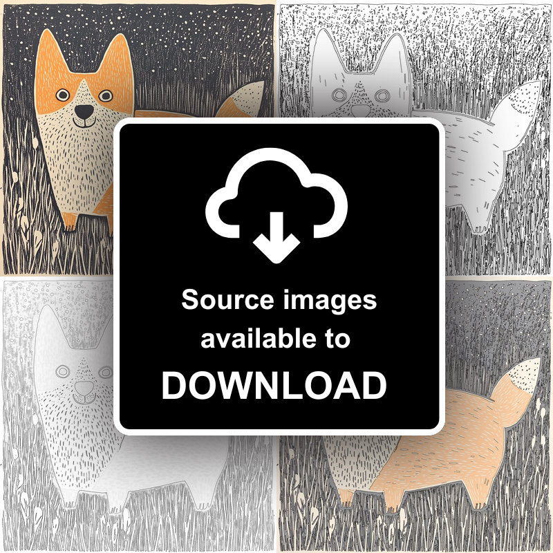 Welsh Corgi Linoprint-Style Art (1491-1)