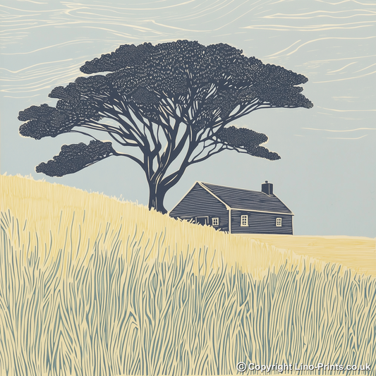 Farmhouse roofline silhouette Linoprint-Style Art (2422-1)