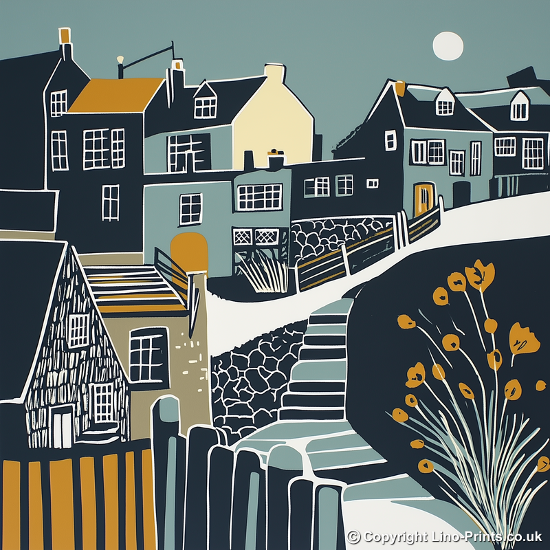 Wells-next-the-Sea, Norfolk Linoprint-Style Art (1392-2)