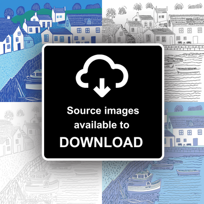 Mevagissey Harbour, Cornwall Linoprint-Style Art (1095-3)
