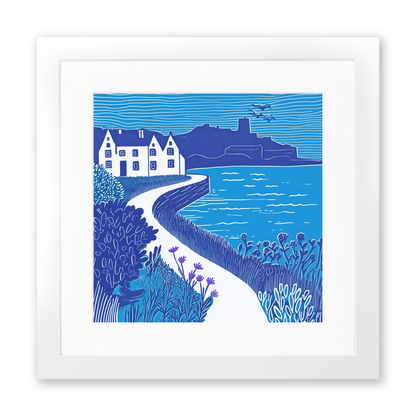 Mont Saint-Michel, France Linoprint-Style Art (859-1)