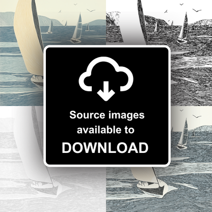 Sailing yachts racing Linoprint-Style Art (2531-1)