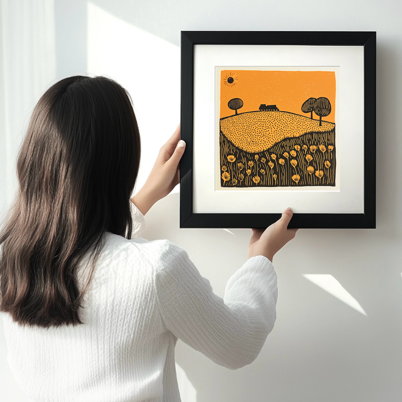 Steam train on the Poppy Line Linoprint-Style Art (2134-1)