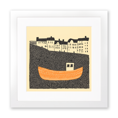 Mevagissey Harbour Linoprint-Style Art (513-1)