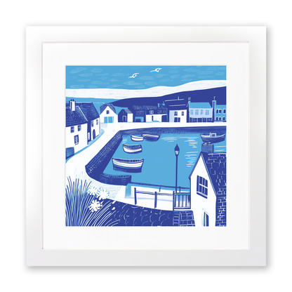Seahouses Harbour, Northumberland Linoprint-Style Art (1107-1)