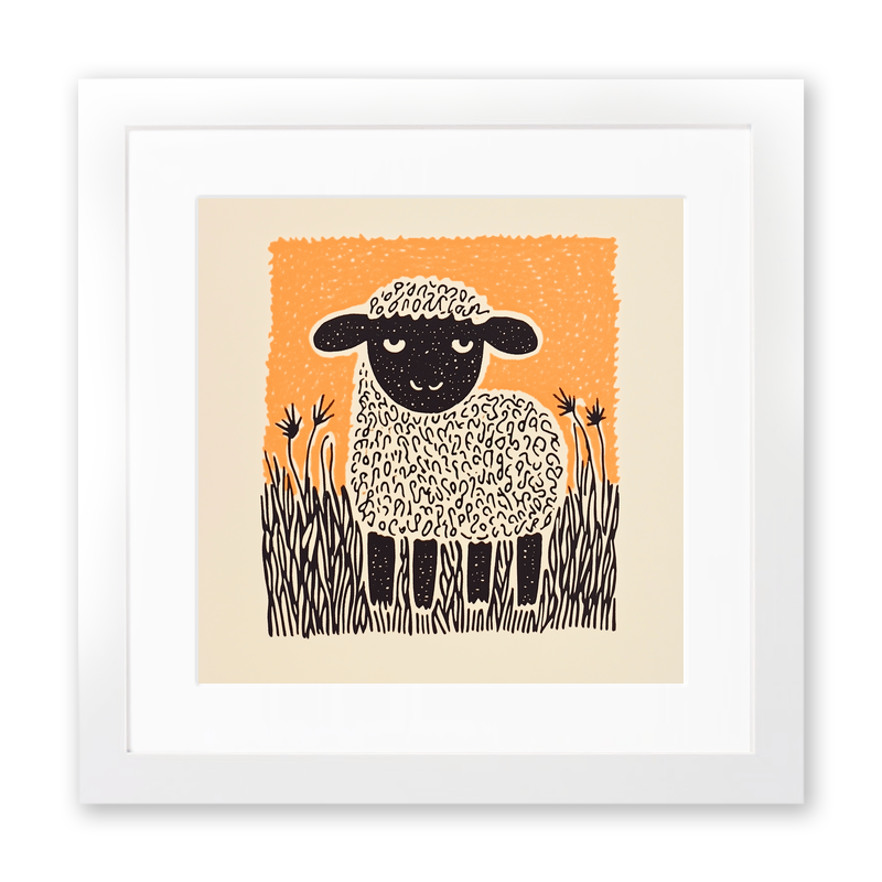 Cute Lamb   Linoprint-Style Art (226-1)