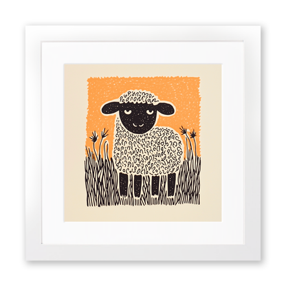 Cute Lamb   Linoprint-Style Art (226-1)