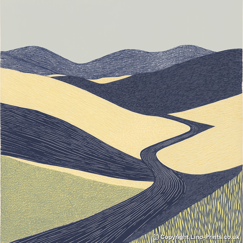 Interlocking hills shapes Linoprint-Style Art (2459-3)