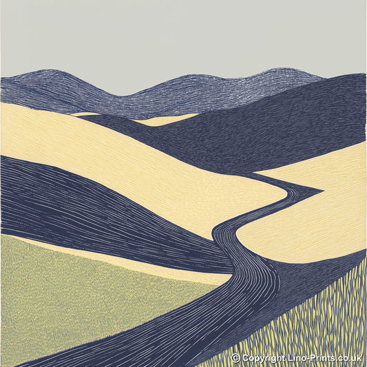 Interlocking hills shapes Linoprint-Style Art (2459-3)