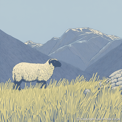 Herdwick sheep on a fellside Linoprint-Style Art (2448-2)