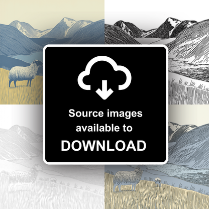 Herdwick sheep on a fellside Linoprint-Style Art (2448-1)
