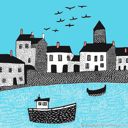 Anstruther Harbour, Fife Linoprint-Style Art (784-1)