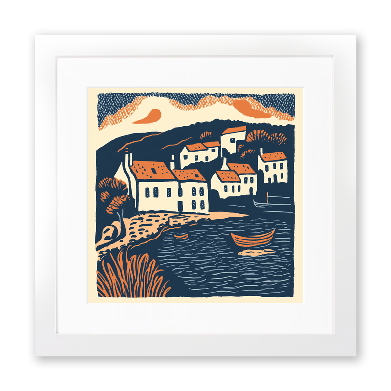 Coverack, Cornwall Linoprint-Style Art (130-2)