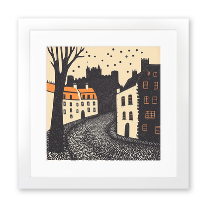 Edinburgh Castle and Royal Mile Linoprint-Style Art (174-1)