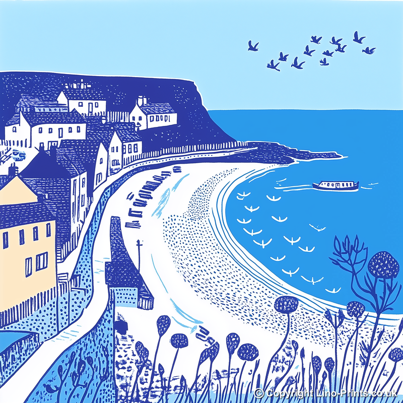 Saltburn-by-the-Sea, North Yorkshire Linoprint-Style Art (1105-1)