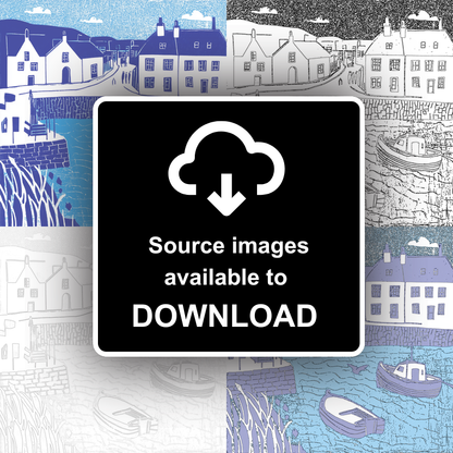 Crail Harbour, Fife Linoprint-Style Art (1085-1)
